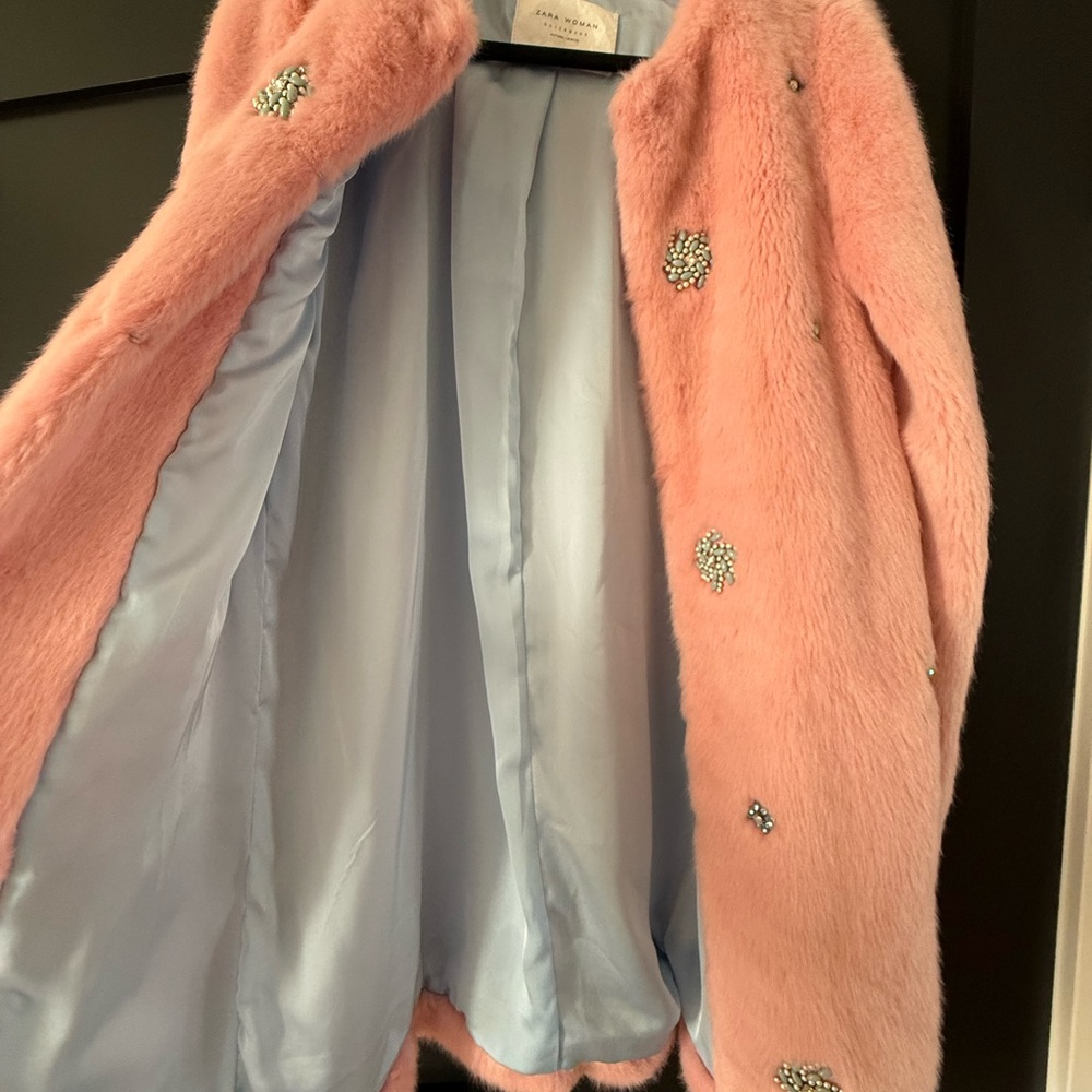 Zara Pink Fluffy Faux Fur Coat - Medium - Picture 3 of 8